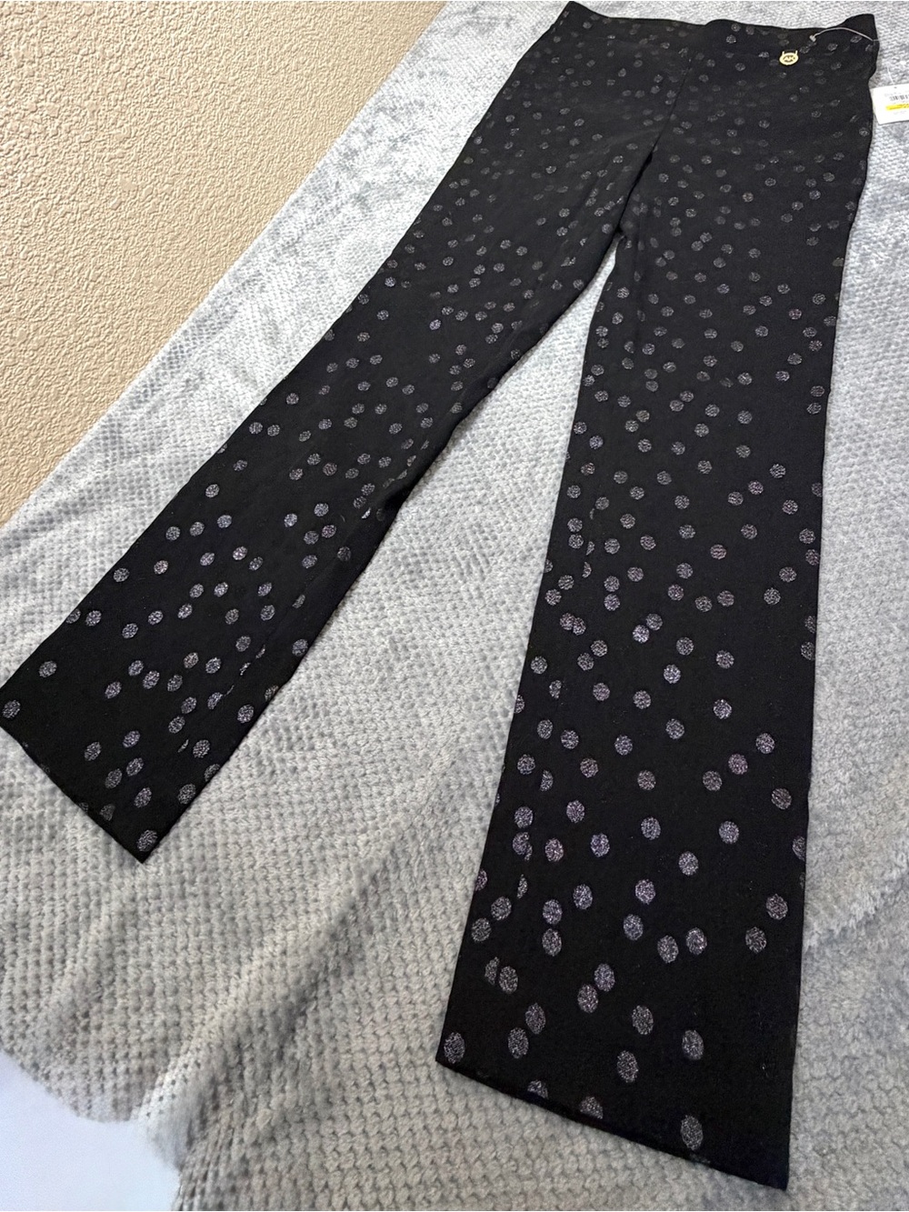 Anne Klein Black Straight Leg Pants with Metallic Polka Dots